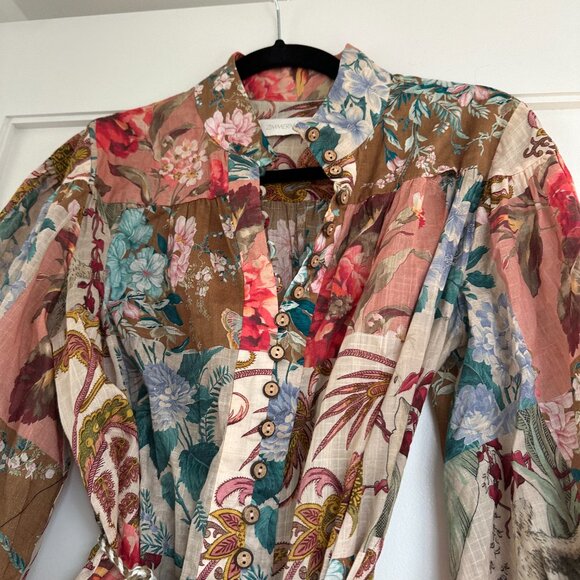 Zimmermann Cassia Blouson A-line Mini Dress Belted Floral Patchwork Size 2 - Picture 6 of 13